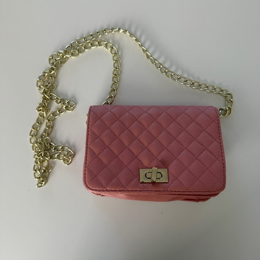 Lulu's Quilted Rose Pink Crossbody with Gold Chain